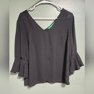 Dip Black Ruffled Blouse with Flutter Sleeves